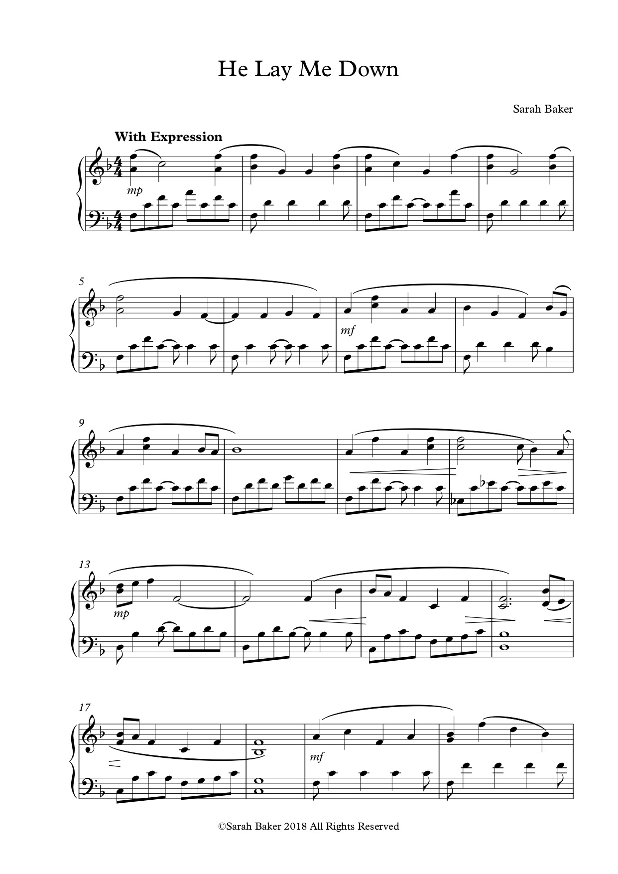 He Lay Me Down score example